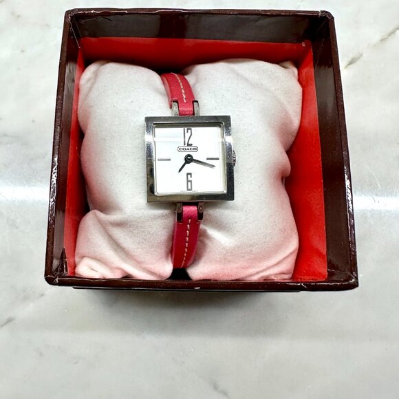 Coach Silver Case with Skinny Pink Leather Strap Watch - Picture 2 of 10